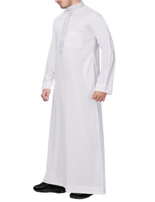 Whiteout Thobe Embroidery on Collar and Placket