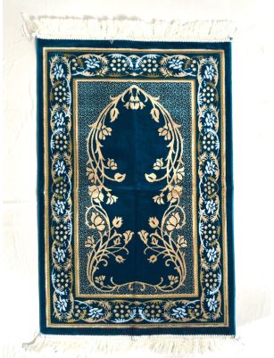 Velvet Islamic Prayer Rug Peacock Blue