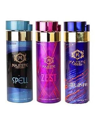 MAJESTIC PERFUMES Unisex Deodorant Spray (Spell,Zest,Triumph, 200ml.X3)