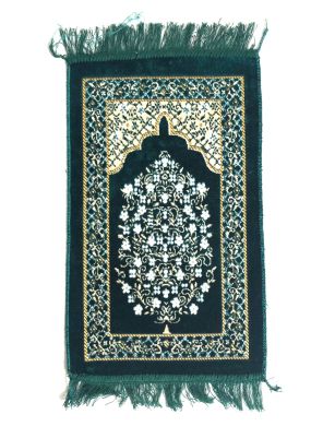 Kids Velvet Islamic Prayer Rug Green