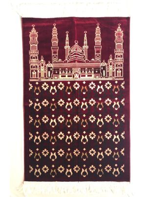 Velvet Islamic Prayer Rug Maroon
