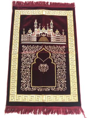 Luxury Velvet Islamic Prayer Rug Maroon