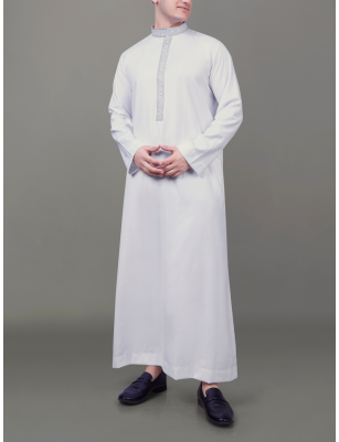 Men's White Embroidery Thobe